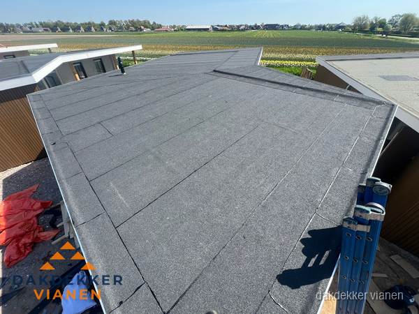 Nieuw bitumen plat dak met uitzicht over landschap in Vianen Nieuw bitumen plat dak met uitzicht over landschap in Vianen
